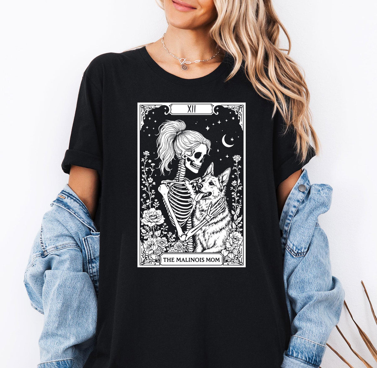 Halloween Malinois Mom Maligator Mama Dog Mom Belgian Shepherd Lover Tee Skeleton Malinois Mama