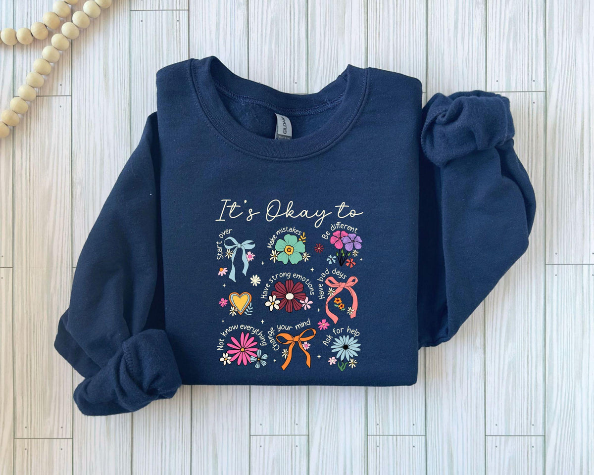 It'S Okay Retro Mental Health Positive Affirmation Coquette Mental Floral
