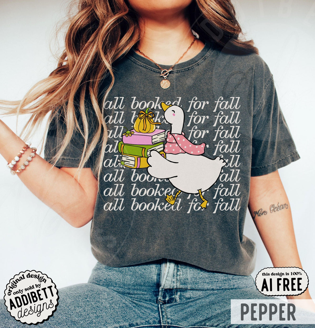Comfort Colors Booked Fall Goose Cartoon Goose Fall Book Lover Tee