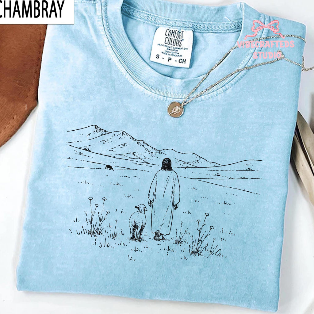 Jesus Shepherd Comfort Colors Christian Mountain Landscape Tee Minimalist Faith Religious Boho Christian