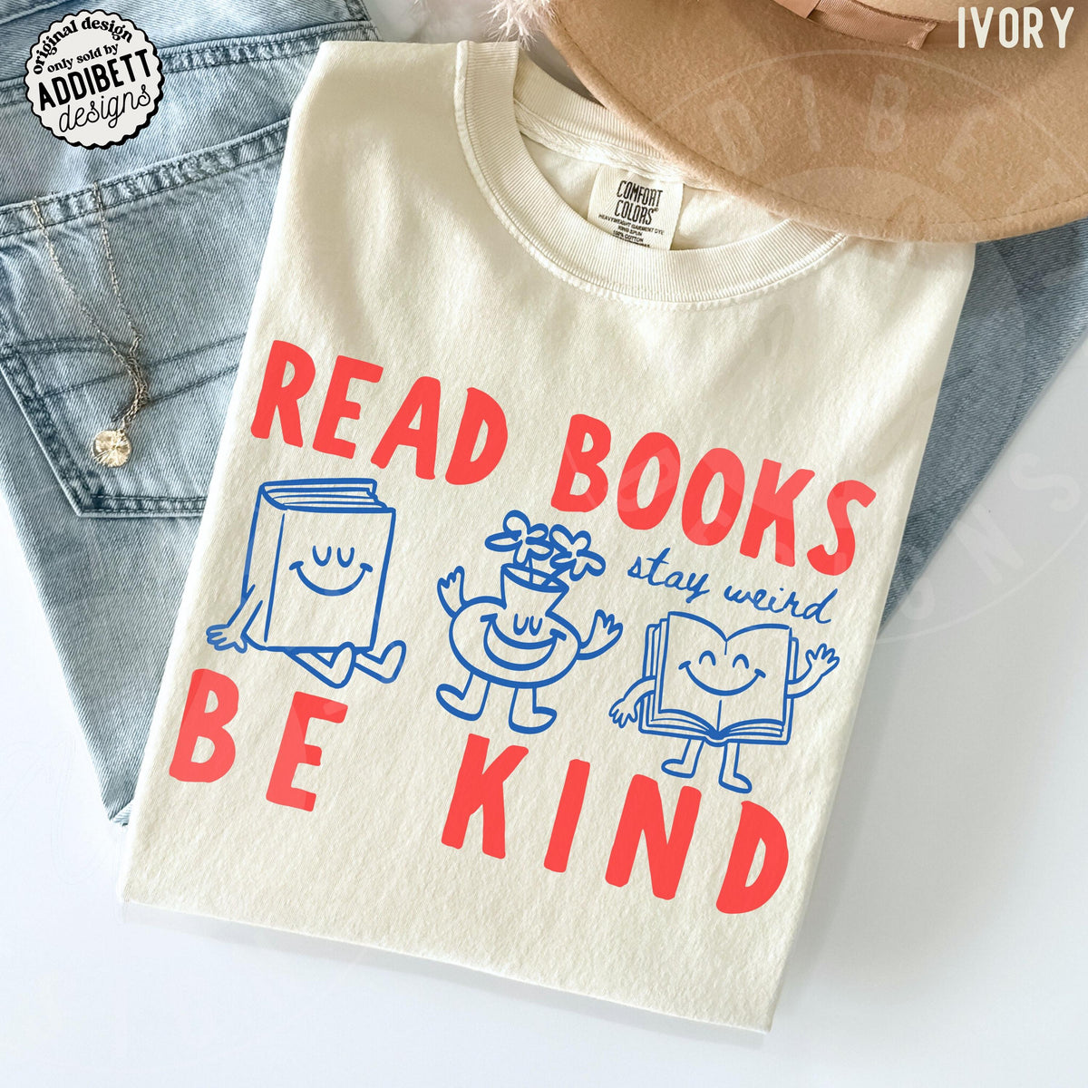 Comfort Colors Read Books Kind Stay Weird Retro Doodle Tee