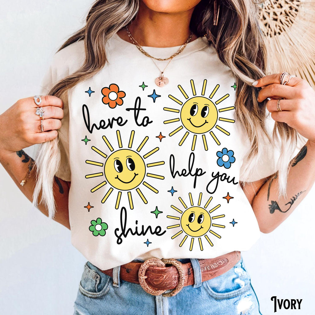 Comfort Colors Teacher Back School Garment-Dyed Tee Here Help Shine Teaching Tee