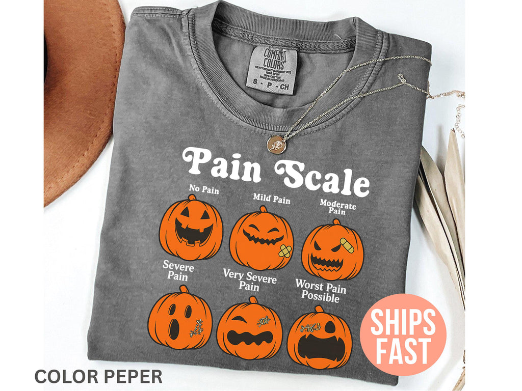 Comfort Colors Halloween Nurse Pain Scale Pumpkin Rn Pediatric Nurse Nicu Nurse Fall Registered Nurse