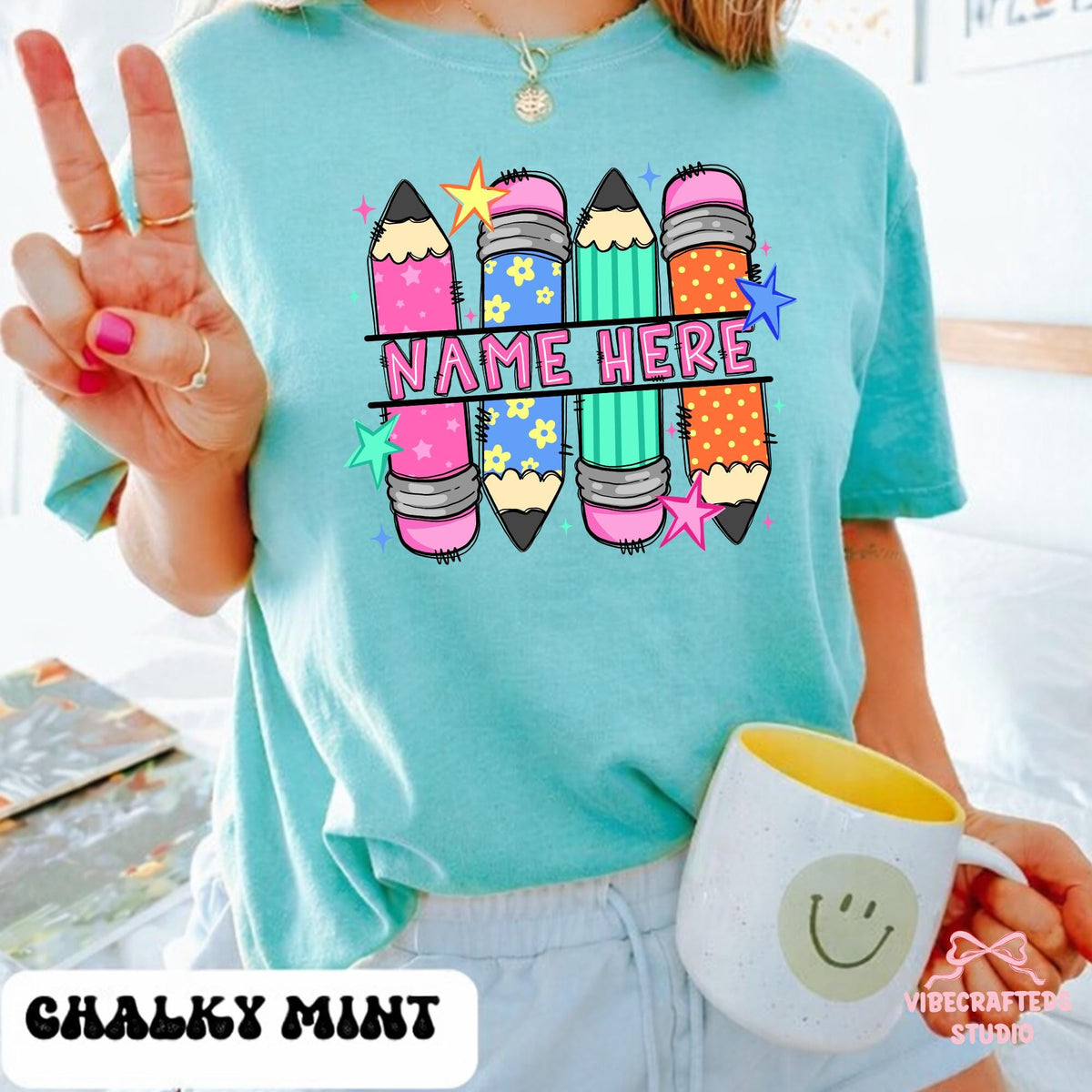 Custom Pencil Name Personalized Teacher Pencil Doodles Back School Tee Comfort Colors Teacher