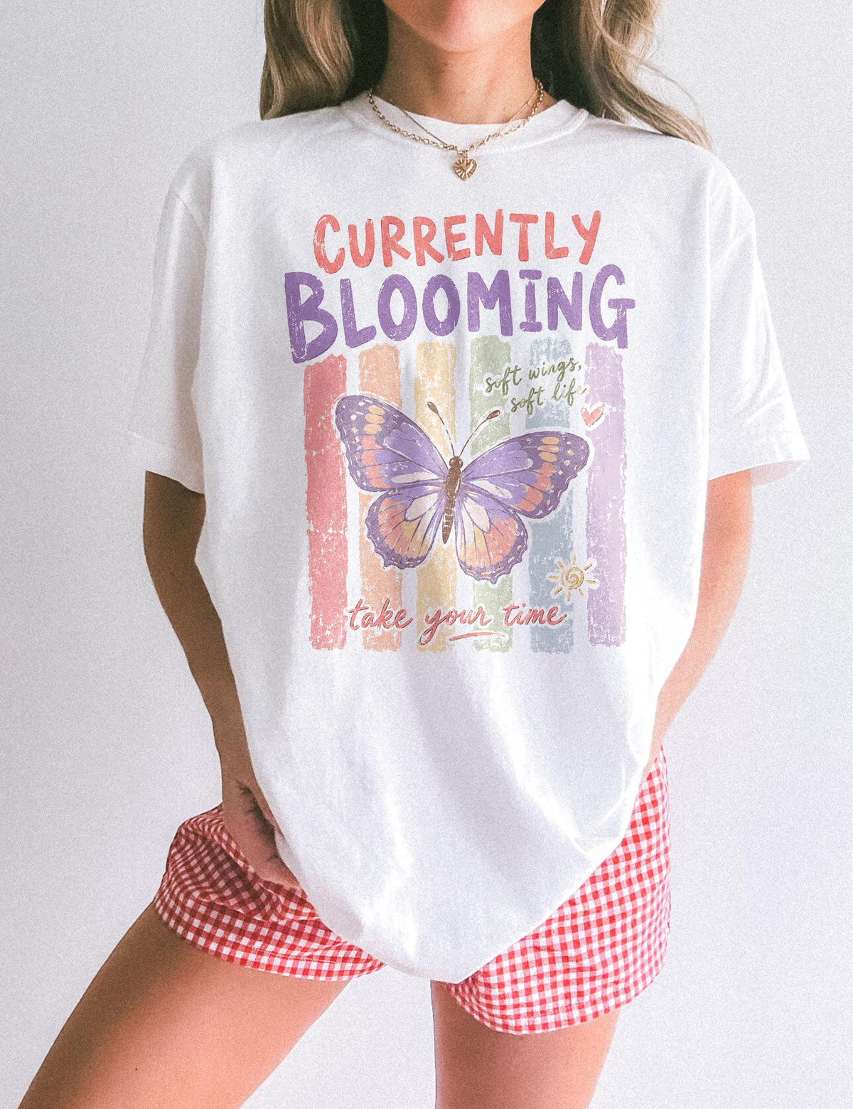 Comfort Colors Currently Blooming Mental Health Preppy Pastel Striped Butterfly
