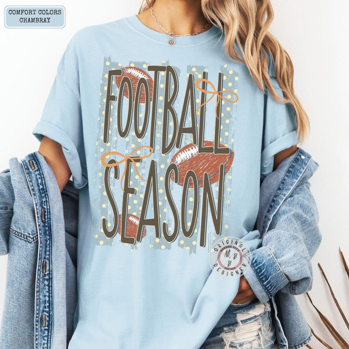 Comfort Colors Football Season Striped Polkado Coquette Game Day Tee Sport Fan Striped