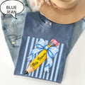 Comfort Colors Custom Teacher Name Pencil Coquette Bow Teacher Tee Personalized