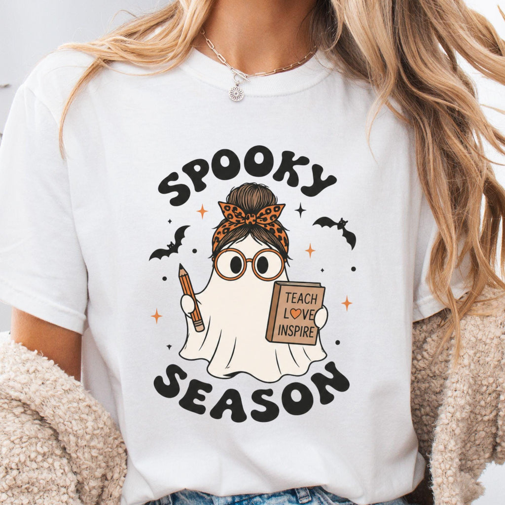 Spooky Season Teacher Ghost Teacher Halloween Tee Classroom Fall Educators