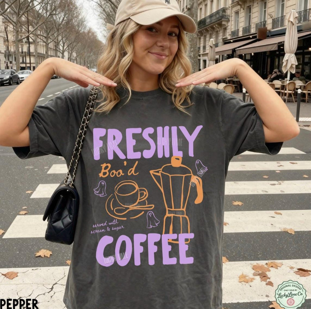 Comfort Colors Halloween Coffee Freshly Boo Coffee Ghos Skeleton Halloween Coffee Lover Spooky