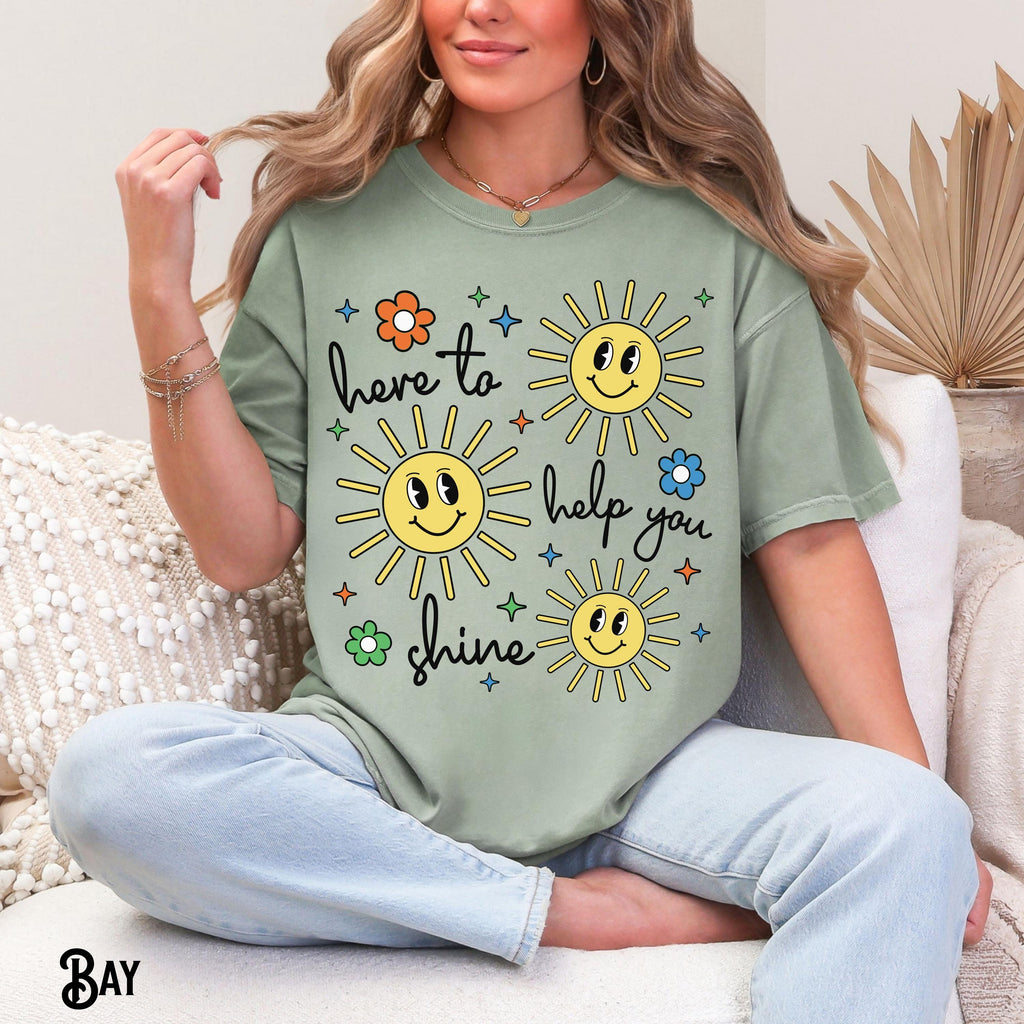 Comfort Colors Teacher Back School Garment-Dyed Tee Here Help Shine Teaching Tee