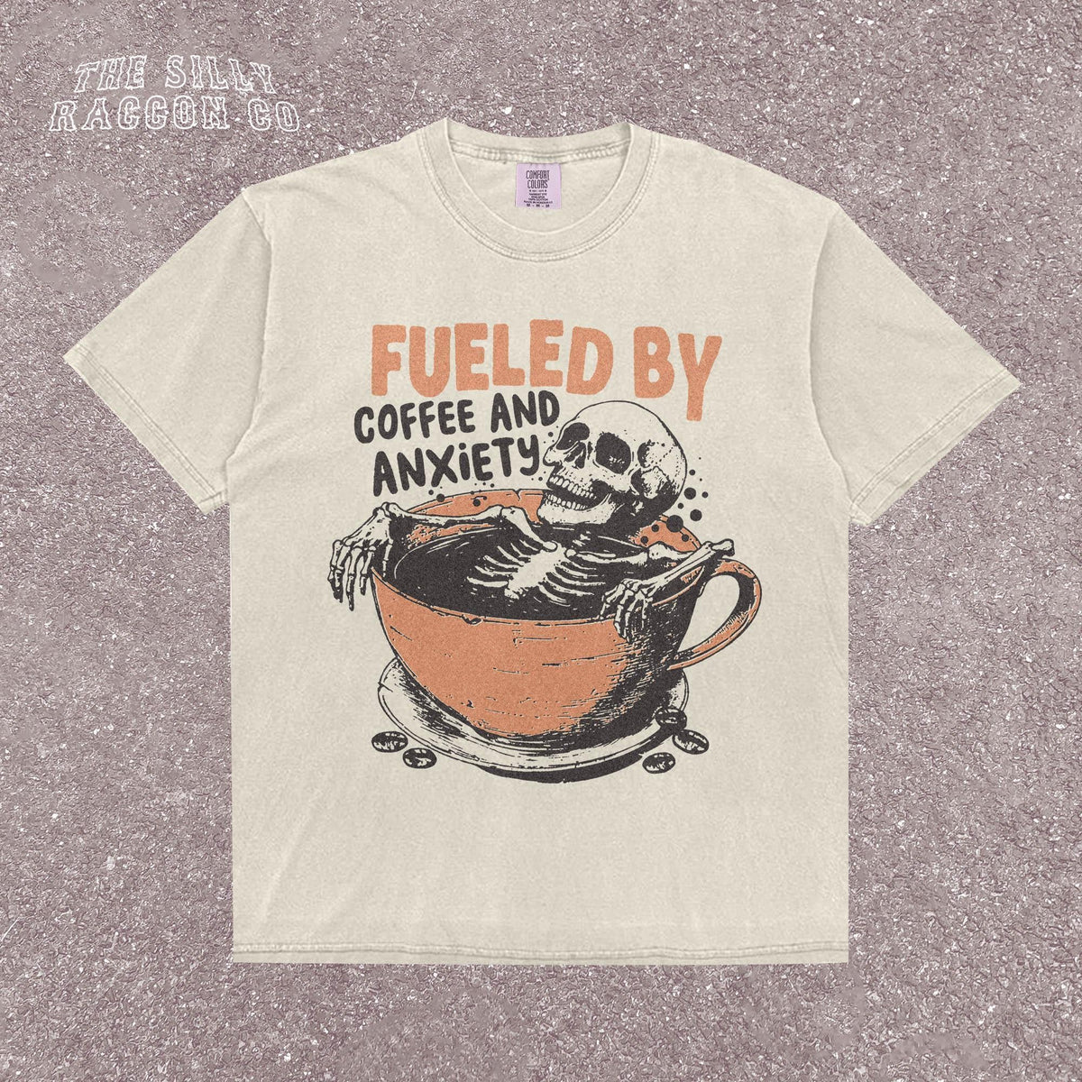 Fueled Coffee Anxiety Skeleton Coffee Tee Retro Skull Mental Health Humor Tee Vintage Skull