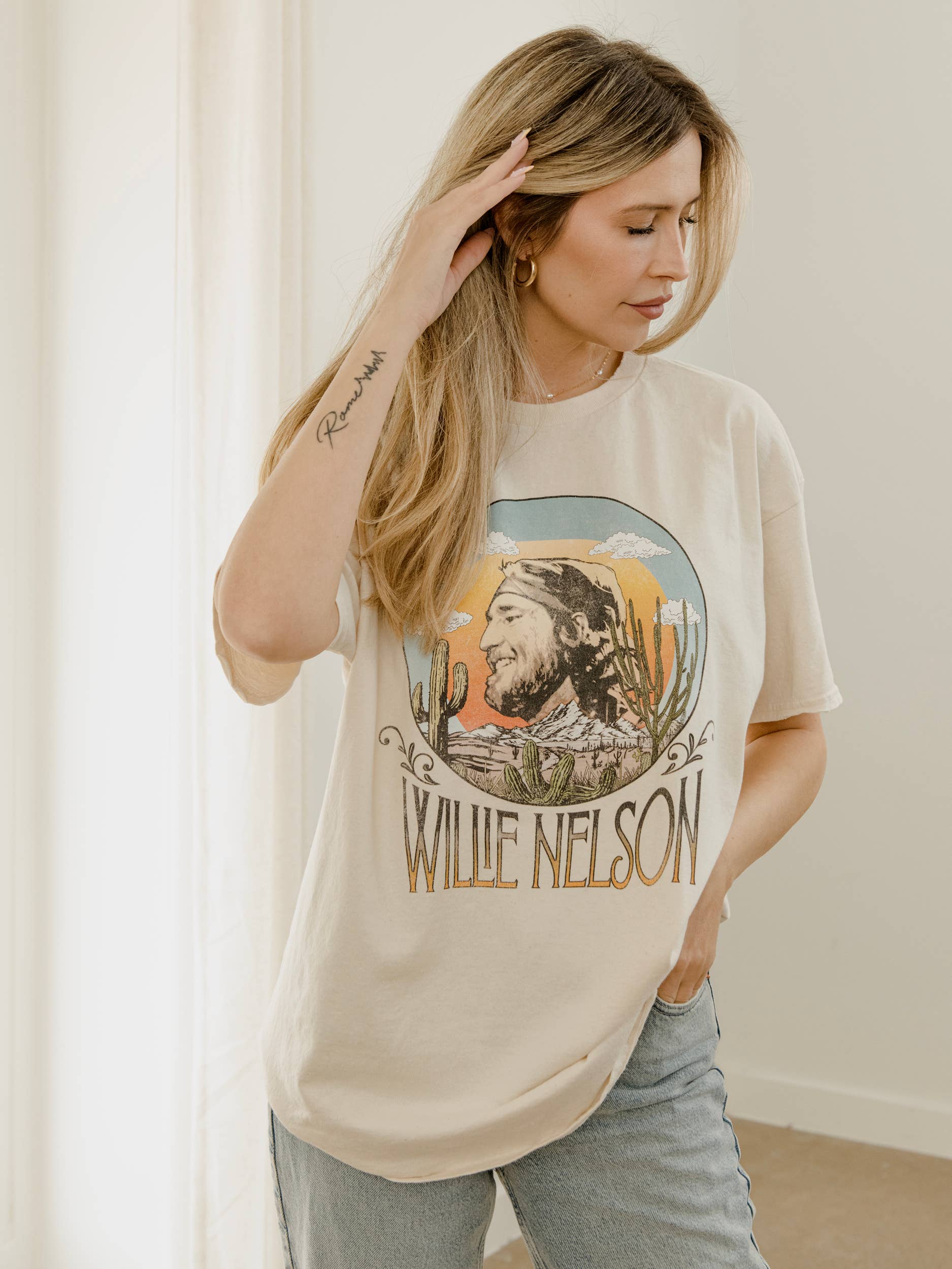 Willie Nelson in the Sky Off White Thrifted Graphic Tee