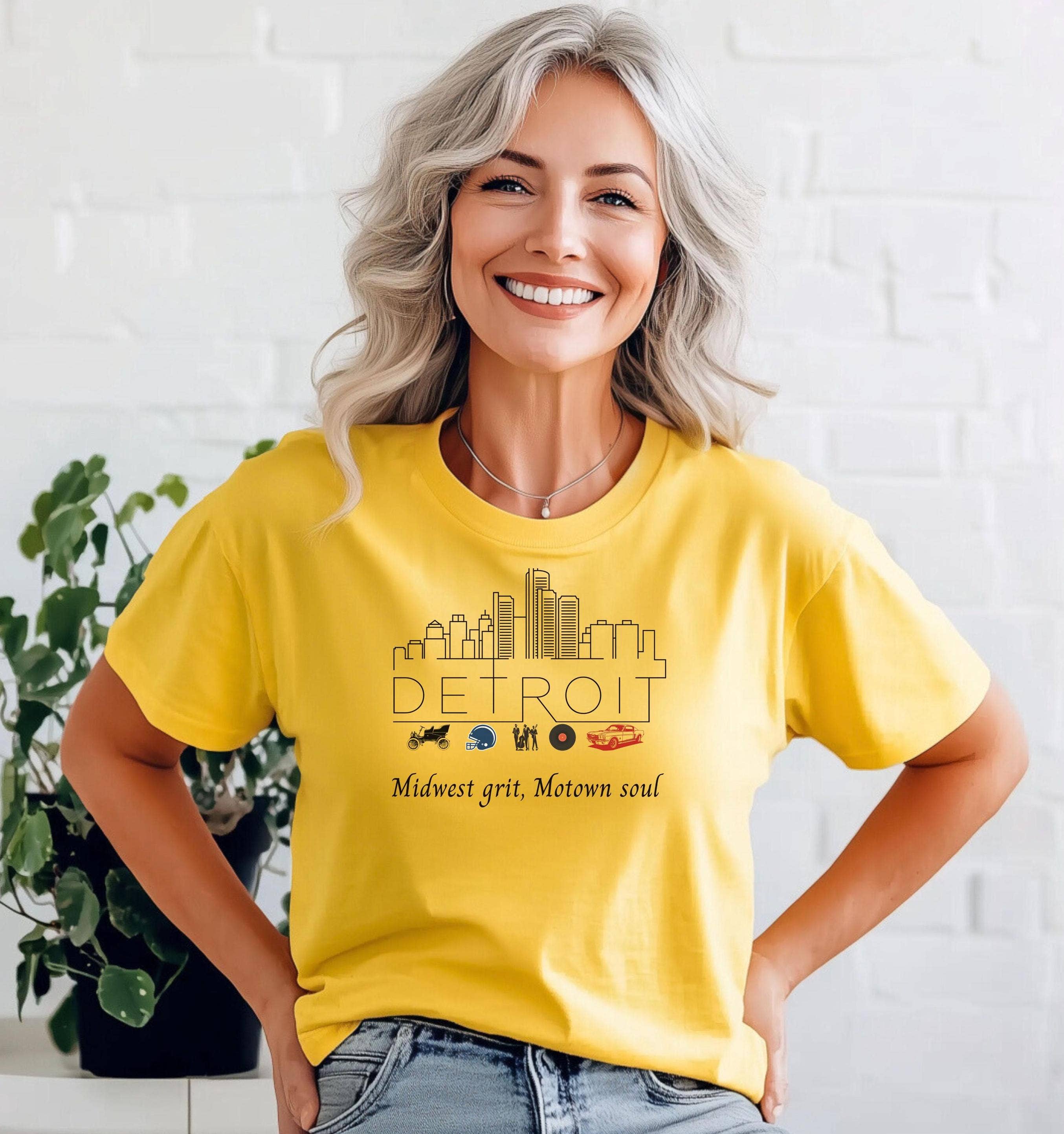 Detroit Midwest Grit Skyline Lions Motown Tourist Travel Tee