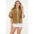 Embroidered Puff Sleeve Corduroy Top