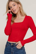 ..SI-26638 Long Slv Square Neck Corset Detail Knit Top