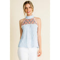 Embroidered Gingham Print Halter Top