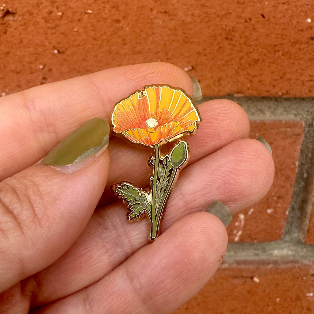 California Poppy Flower Enamel Pin Unisex