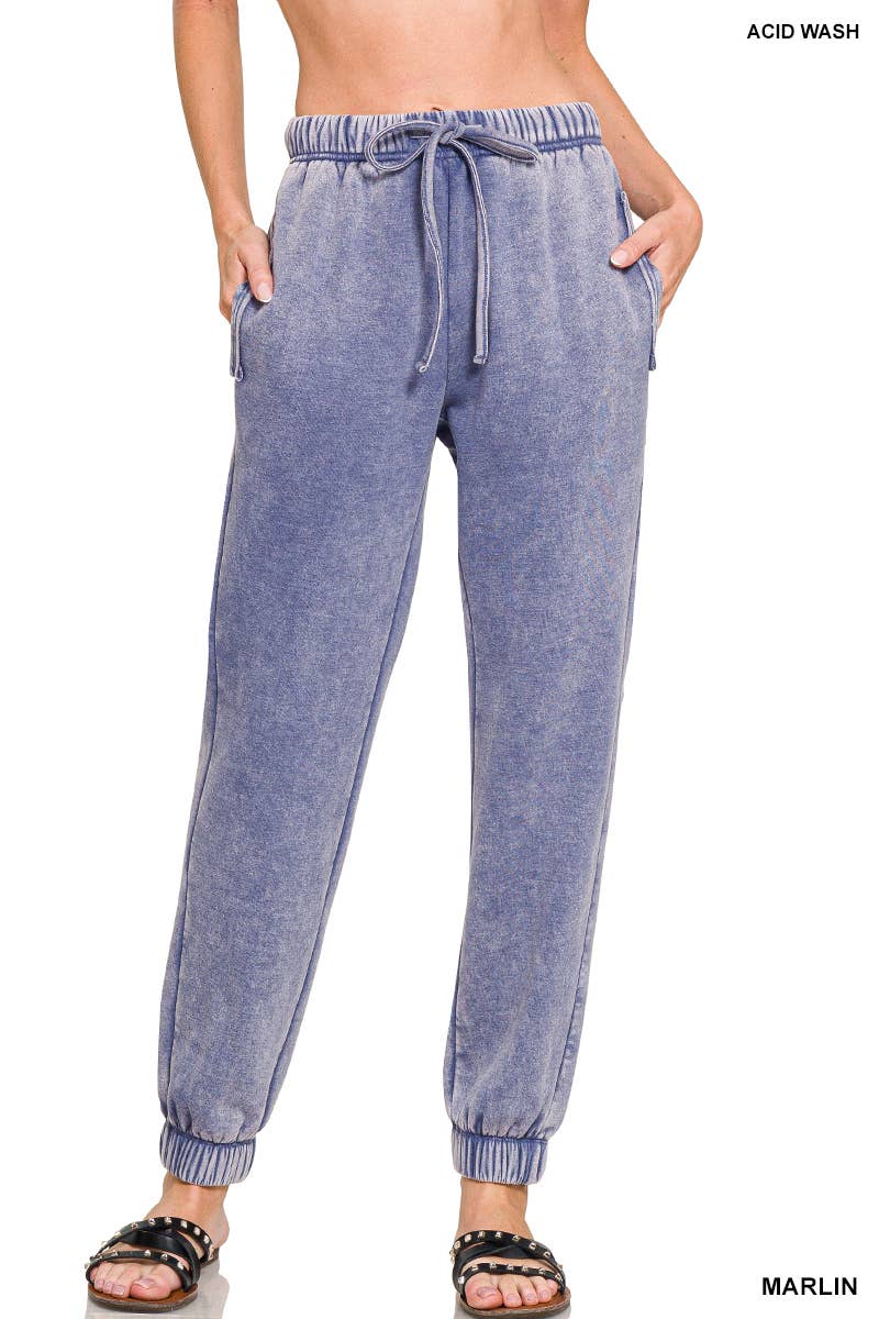 ...1223 Acid Wash Fleece Sweatpants with Pockets SI-27032