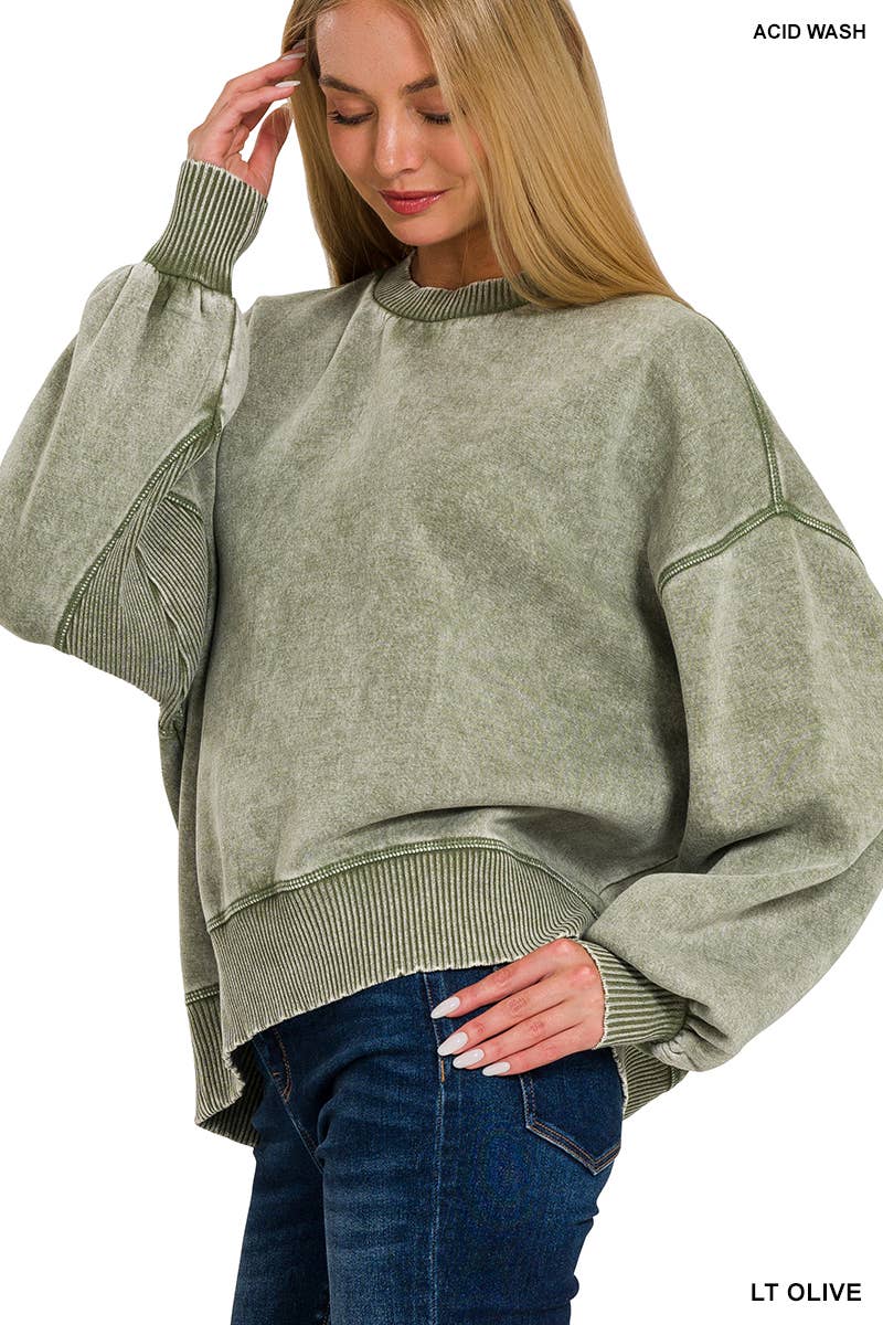 ,,,..0616 Acid Wash Fleece Oversized Pullover SI-25156
