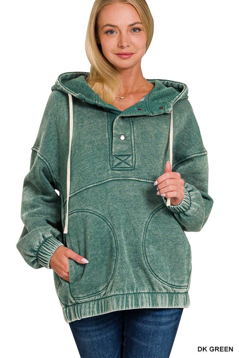 ,..SI-25315 Acid Wash Fleece Oversized Pocket Hoodie