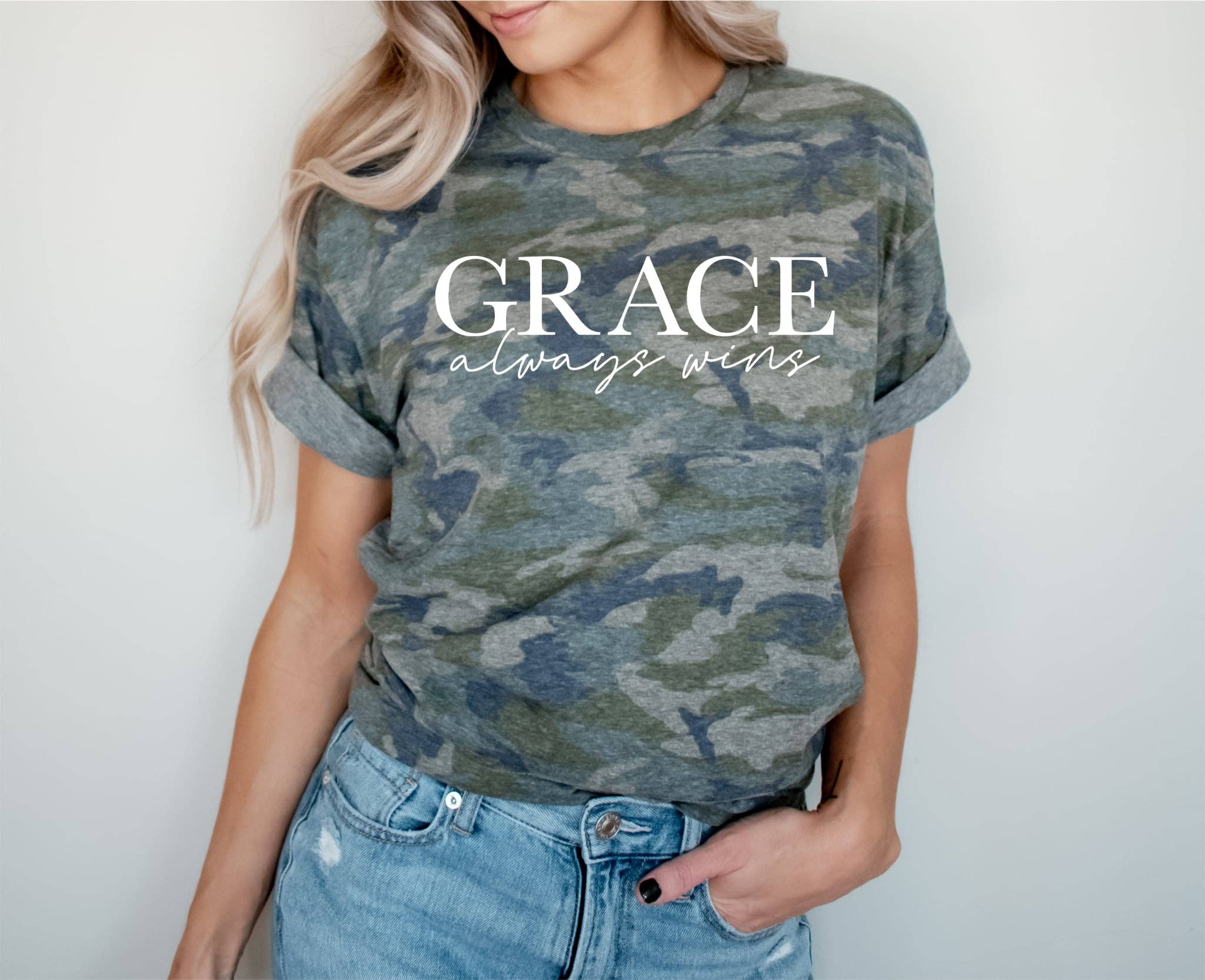 New Christian Grace Upon Grace Camo Graphic Tee  Free Ship