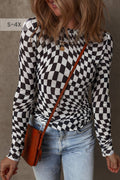 66 Spring Checkered Pattern Mesh Mock Neck Top (S-4X)