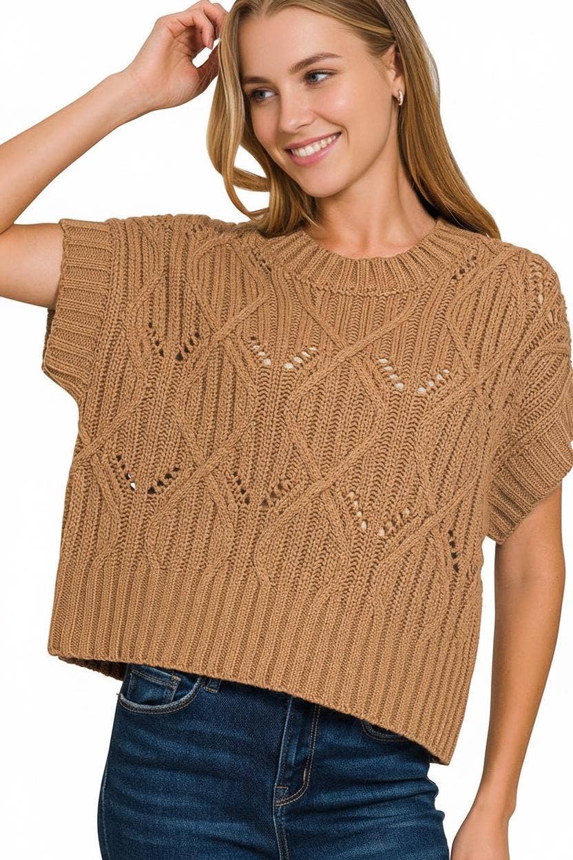 Cable Knit Short Sleeve Sweater