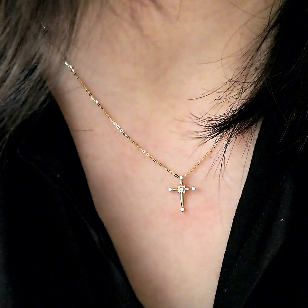 "Gloria" 14k Gold Fill Sterling Silver Cubic Zirconia Cross Necklace