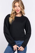 ..._ SI-24840 Slim Fit Long Slv Round Neck Crop Sweatshirt