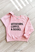 Weekends Coffee and Books Cropped Thermal Vintage Pullover