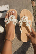 Floral Detail Straw Woven Textured Flip Flops