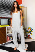 R5288-1  Drop Crotch V-Neck Solid French Terry Knit Jumpsuit