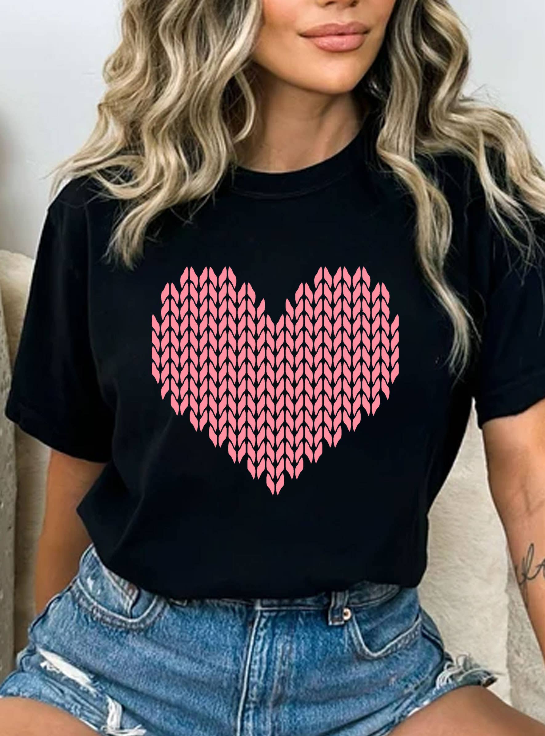 Knit Heart Graphic T Shirts