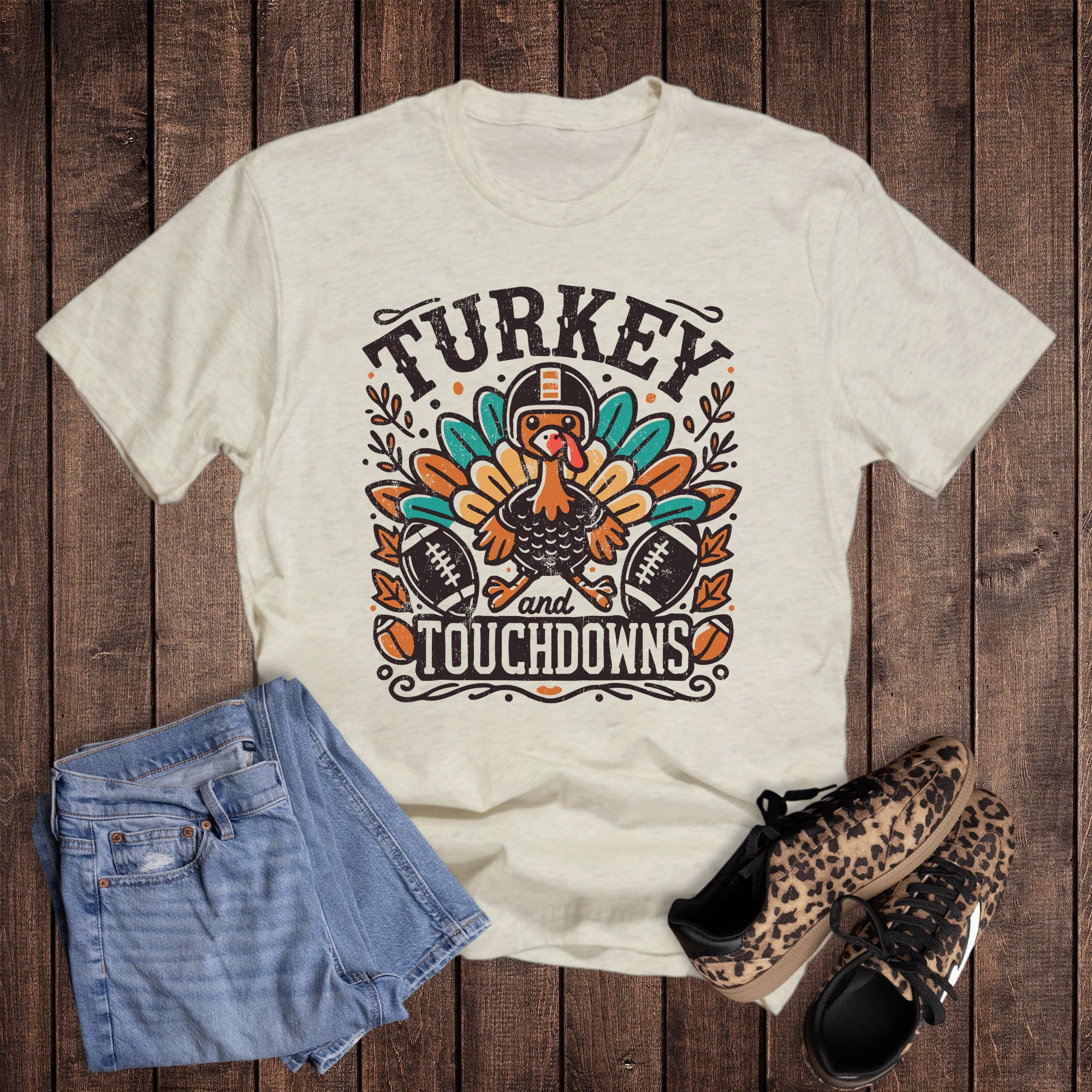 Thanksgiving Turkey and Touchdowns Graphic Tee