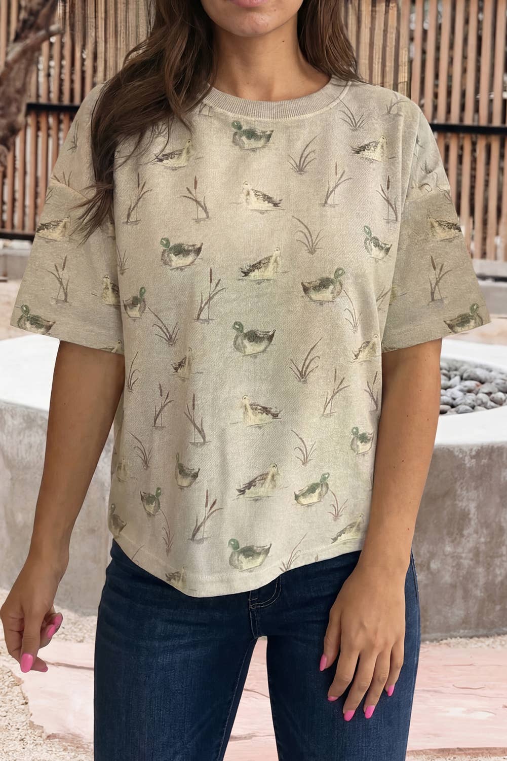 Mallard Duck Print Short Sleeve Round Neck Tee (S-Xl)