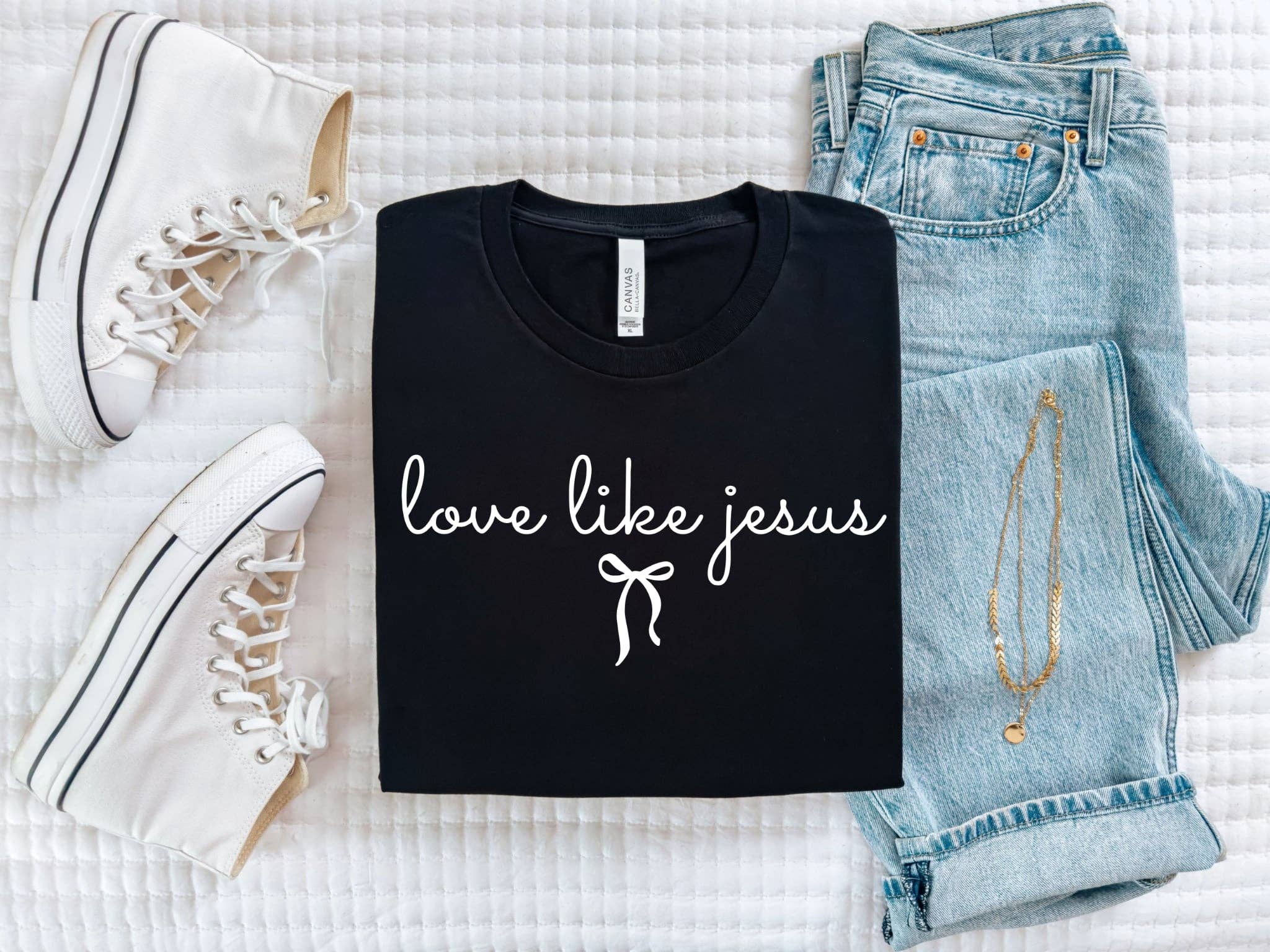 Christian Love Like Jesus Black Bella Women's Graphic Tee