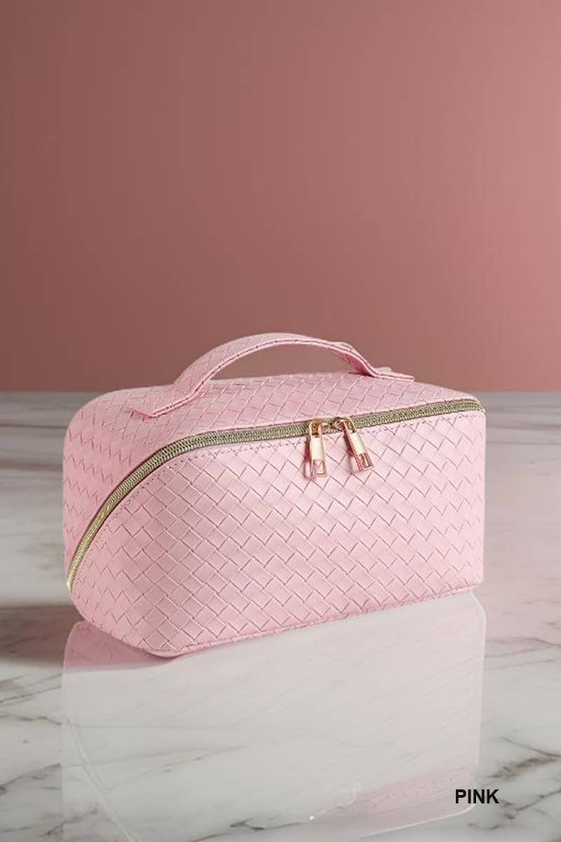,.._ SI-26420 Woven Vegan Leather Cosmetic Makeup Travel Bag