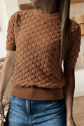 Fish Scale Textured Knit Ribbed High Neck Sweater (S-Xl)