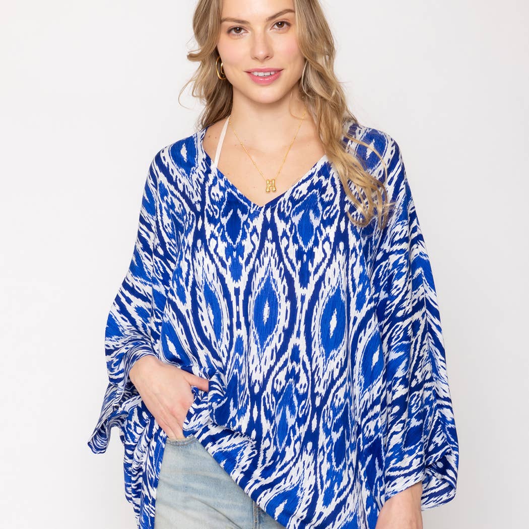 V-Neck Patterned Tunic Poncho Summer Top
