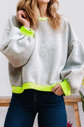 Colorblock Puff Sleeve Patchwork Loose Sweatshirt (S-Xl)
