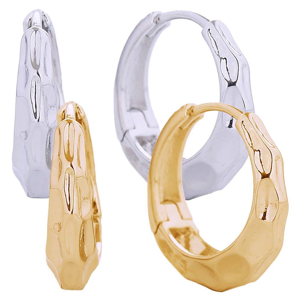 14k Gold Dipped Hammered Hoop Huggie Earring