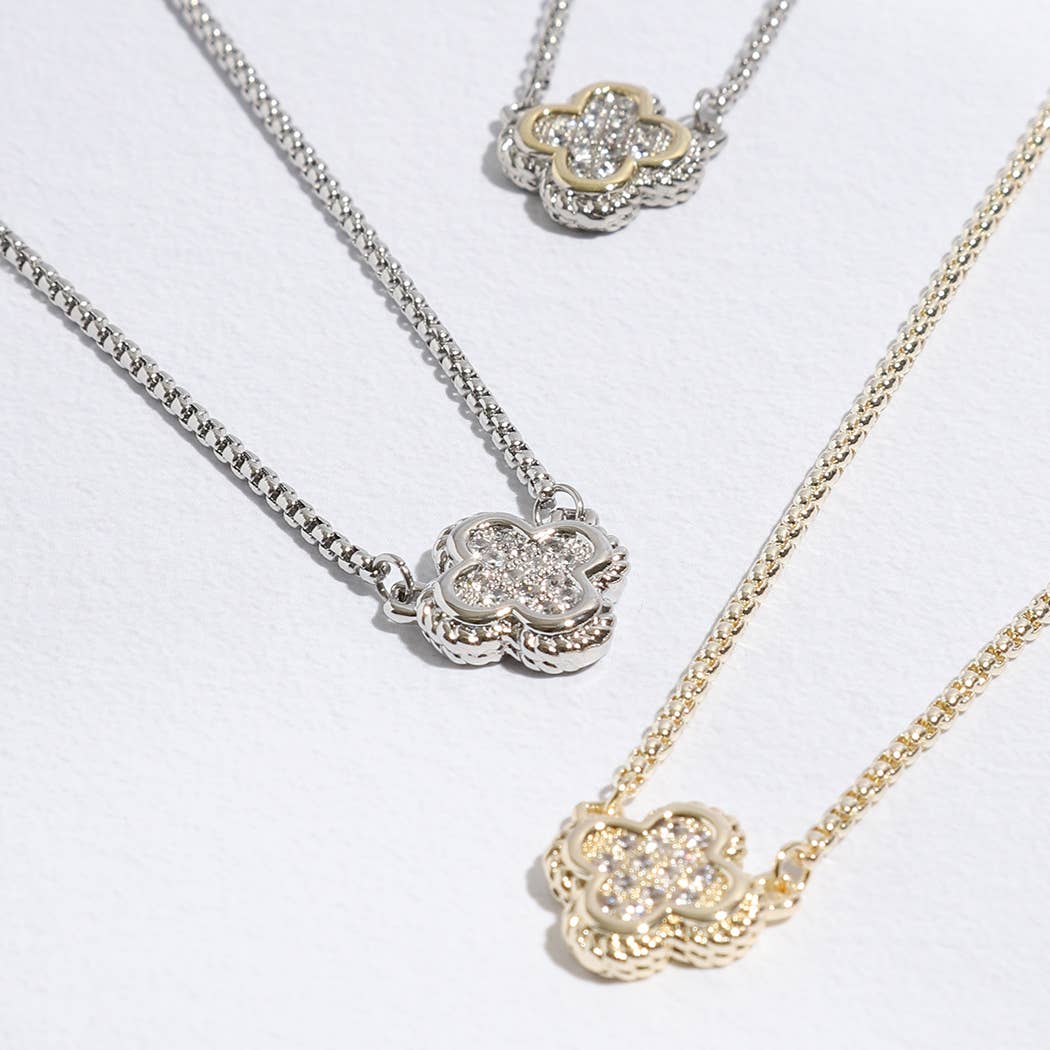 Clover Cz Pave Pendant Chain Necklace