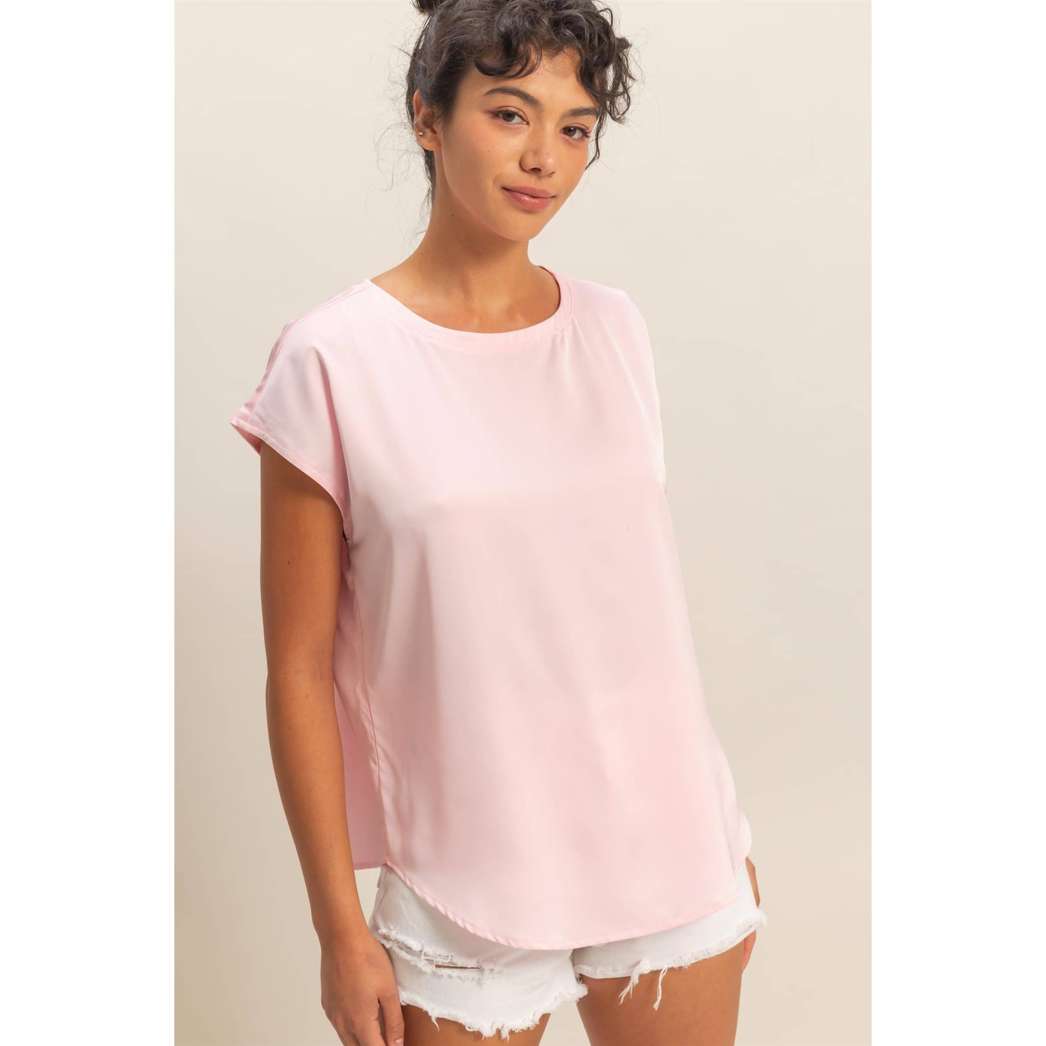 Satin Dolman Sleeve Round Neck Blouse