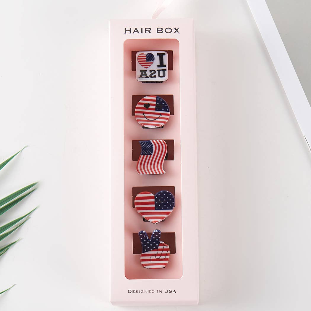 Us Flag Emoji Assorted Mini Claw Hair Clip Set