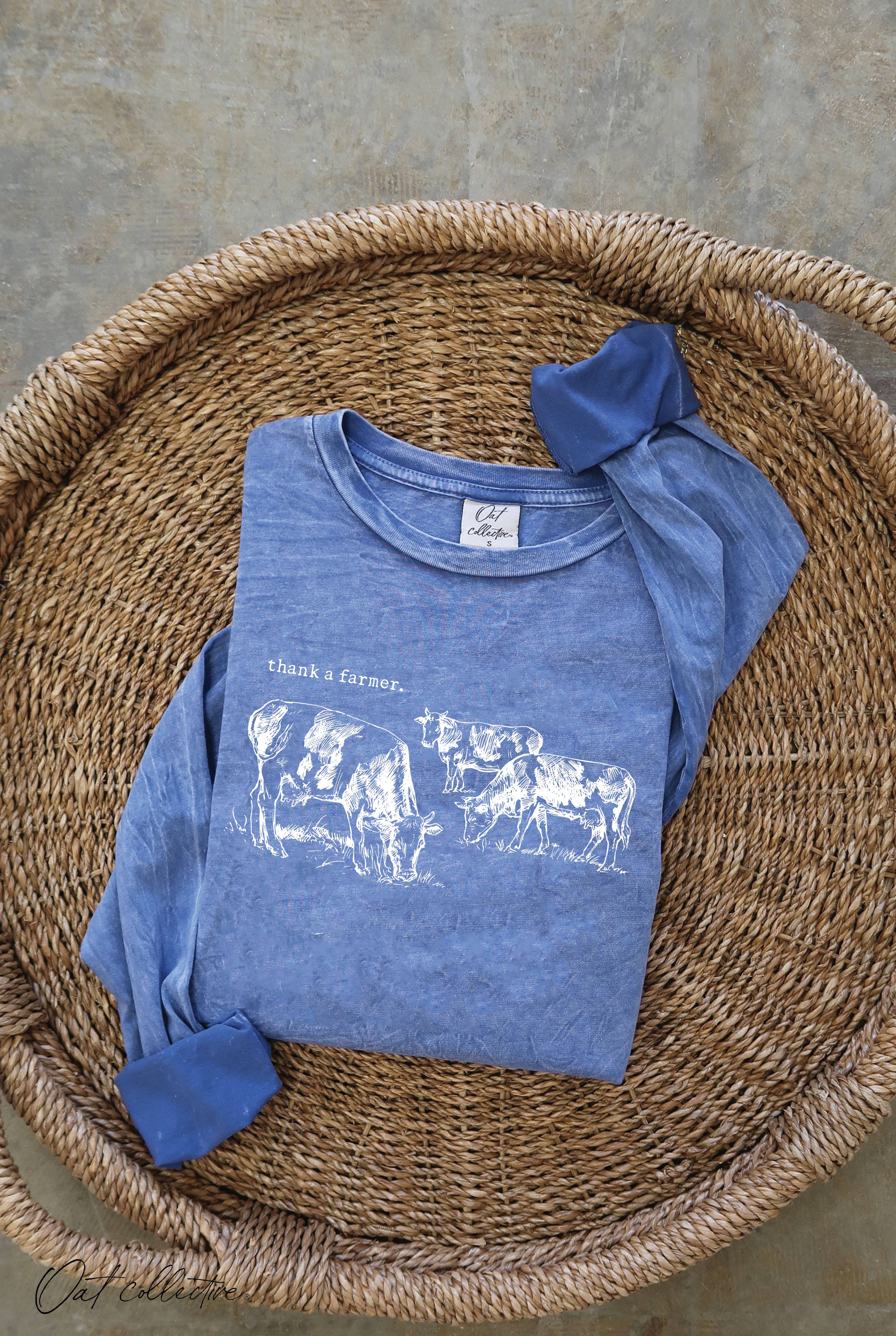 Thank A Farmer Mineral Washed Long Sleeve Graphic Top