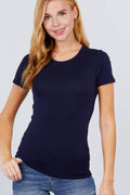 `.Fitted Short Sleeve Crew Neck Cotton Jersey Top