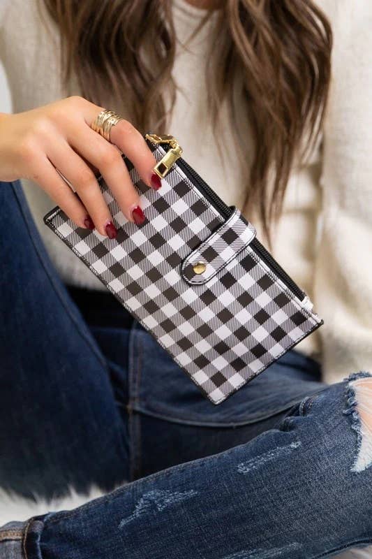 0731 Checkered Slim Credit Card Zipper Wallet SI-28382