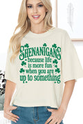 Women St Patricks Shamrock Graphic Print Short Sleeve Crop T
