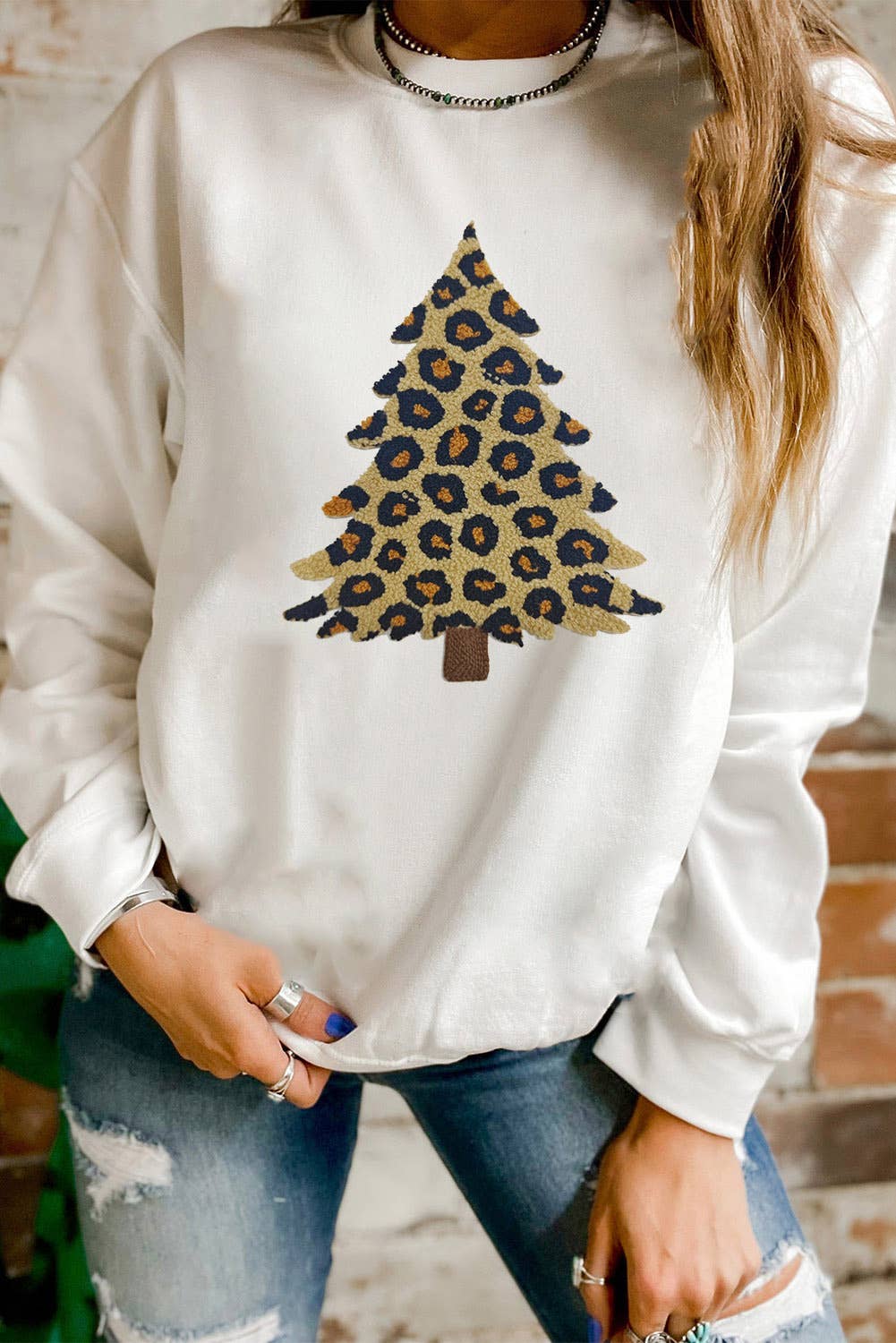 Plush Leopard Tree Patched Drop Shoulder Sweatshirt (S-Xl)