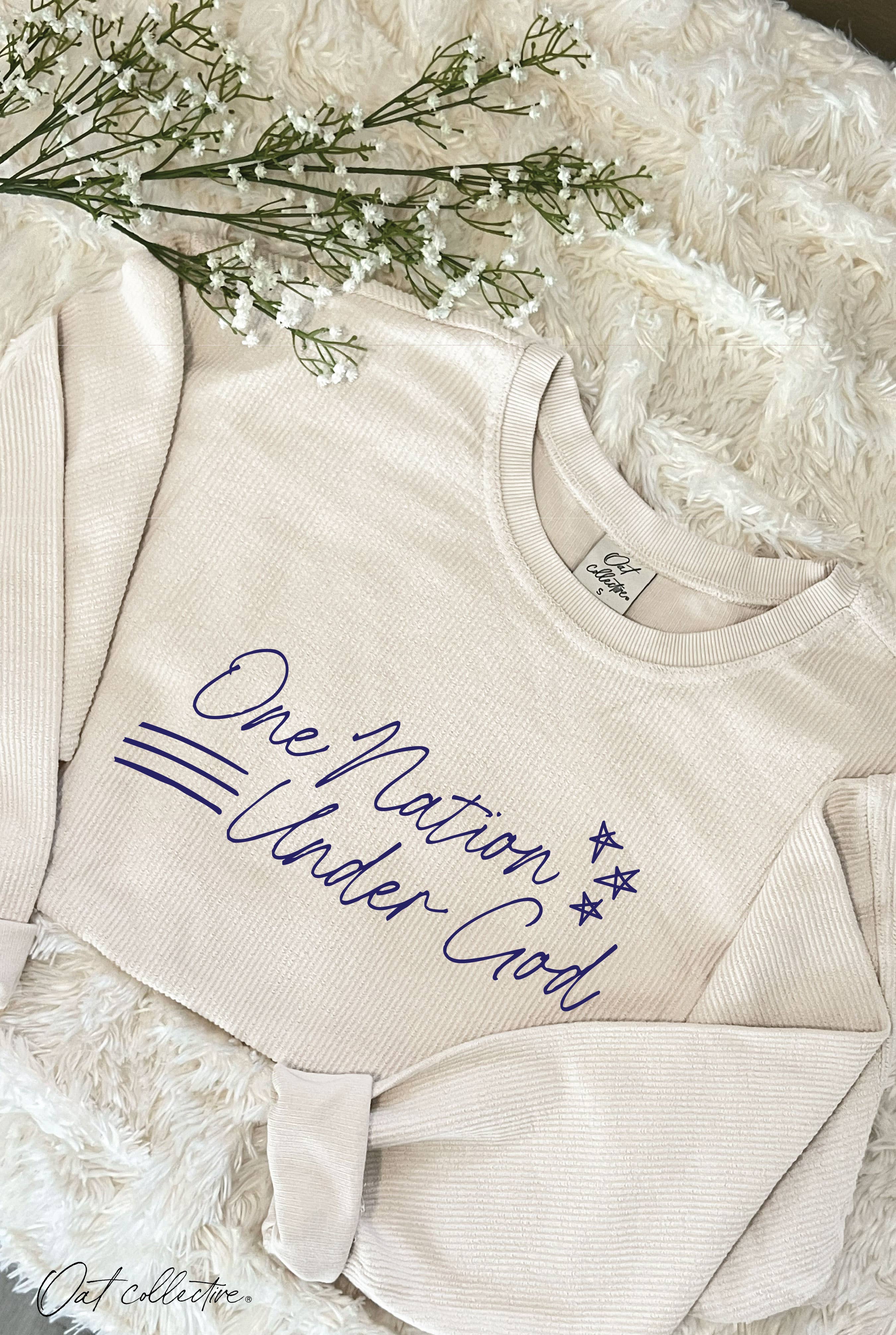 One Nation Under God Cropped Thermal Vintage Pullover